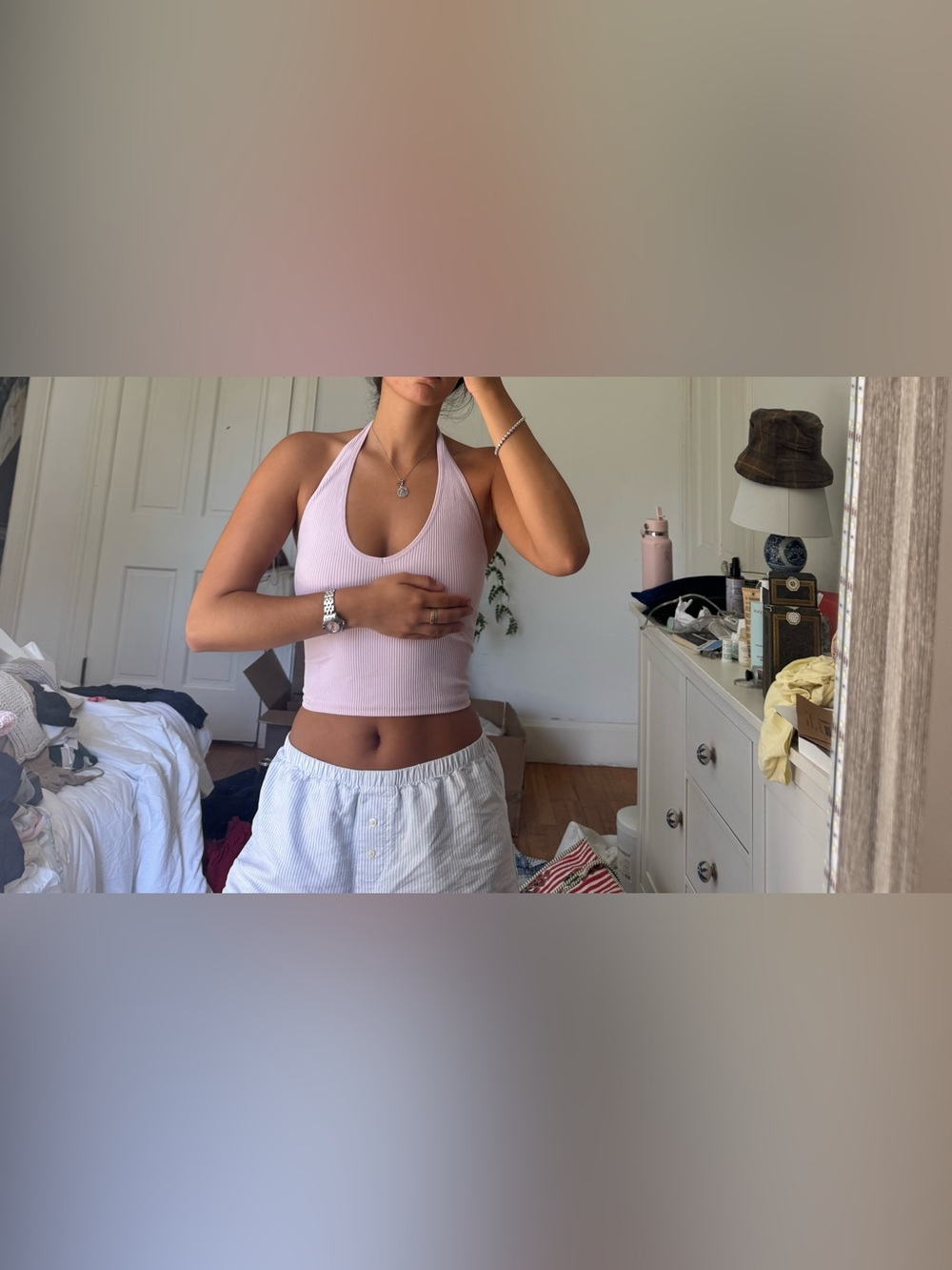 Urban Outfitters Ribbed Halter Crop Top - Light Lavender